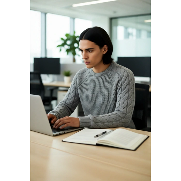Unisex Casual Regular Fit Bisiklet Yaka Saç Örgü Desenli Kalın Triko Kazak Kış Kombinleri İçin İdeal