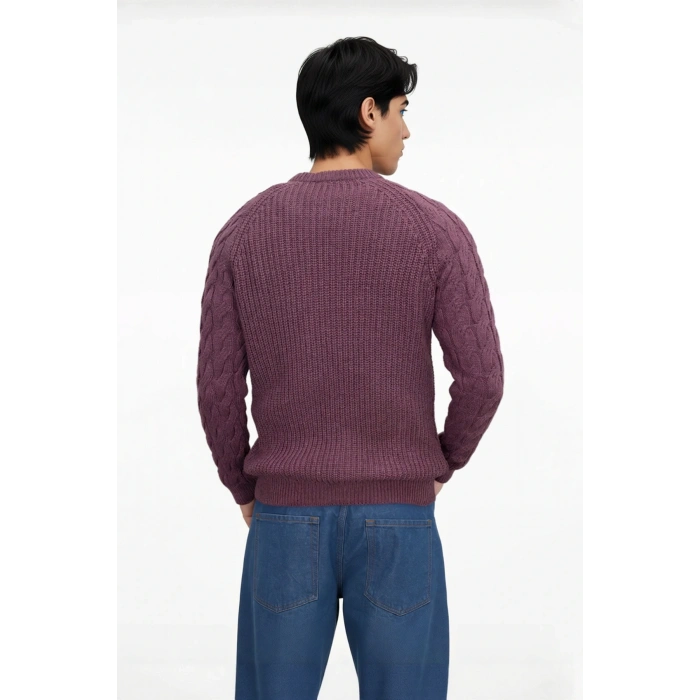 Unisex Casual Regular Fit Bisiklet Yaka Saç Örgü Desenli Kalın Triko Kazak Kış Kombinleri İçin İdeal