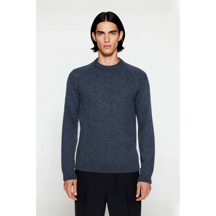 Unisex Fitted Dokulu Reglan Kol Bisiklet Yaka Kalın Triko Kazak Günlük Şıklık Ve Konfor Sunar