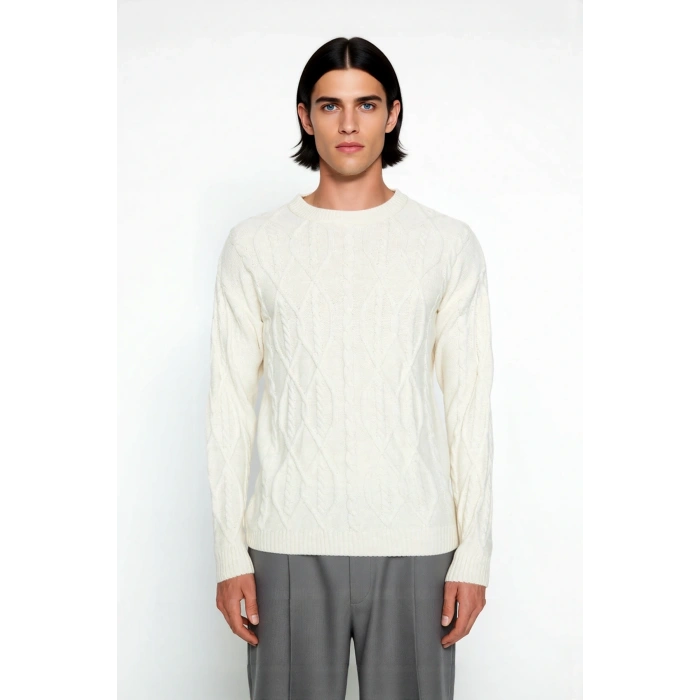 Unisex Geniş Kalıp Bisiklet Yaka Saç Örgülü Triko Kazak Kışlık Casual Stilinize Konfor Katar