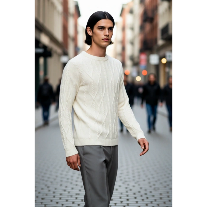 Unisex Geniş Kalıp Bisiklet Yaka Saç Örgülü Triko Kazak Kışlık Casual Stilinize Konfor Katar