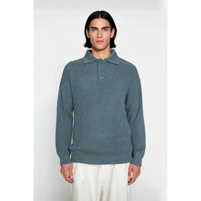 Unisex Geniş Kesim Polo Yaka Selanik Dokuma Triko Kazak Soğuk Havalarda Konforlu Stilin Adresi