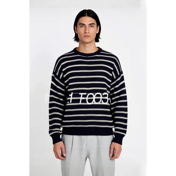 Unisex Oversize Çizgili Bisiklet Yaka Triko Kazak Kış Günleri İçin Rahat Ve Şık Bir Seçim Kaliteli