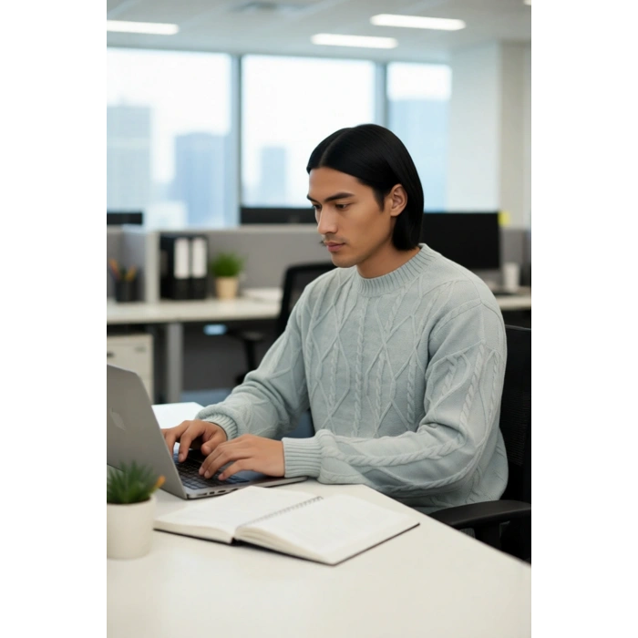 Unisex Oversize Rahat Kesim Saç Örgü Desenli Bisiklet Yaka Uzun Kol Triko Kazak Kış İçin İdeal