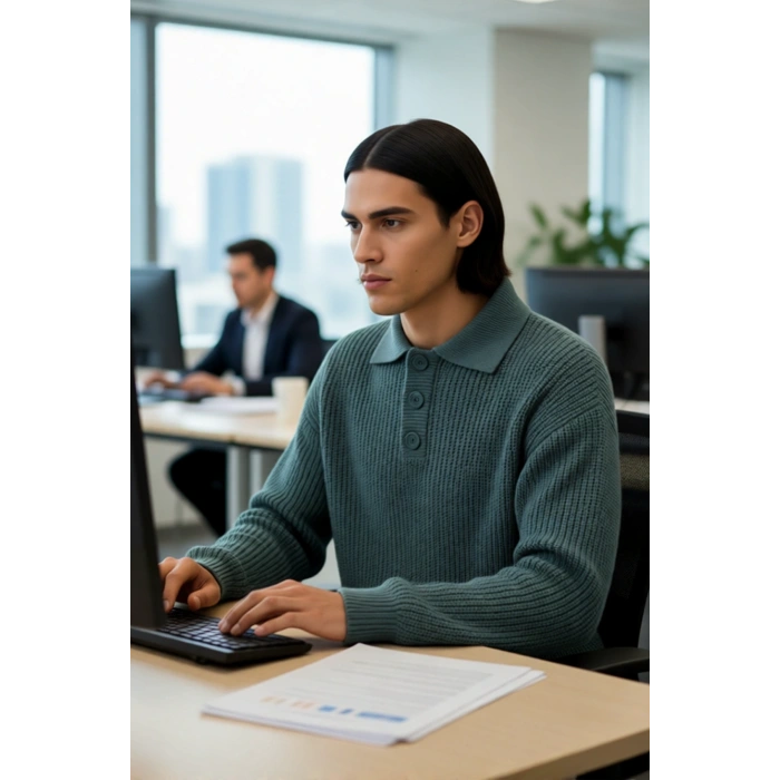 Unisex Rahat Kalıp Polo Yaka Uzun Kol Basic Triko Kazak Günlük Şıklığınızı Tamamlayan Parça