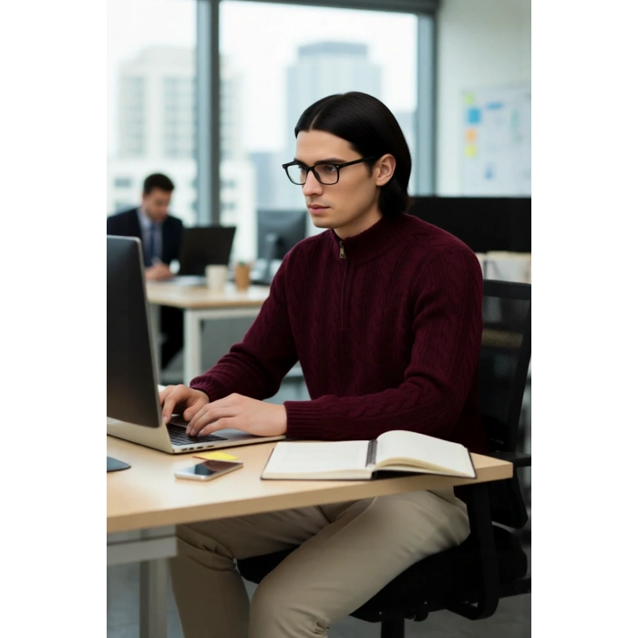 Unisex Regular Fit Fermuarlı Yarım Balıkçı Yaka Kalın Saç Örgü Triko Kazak Kışlık Kombinlerinize