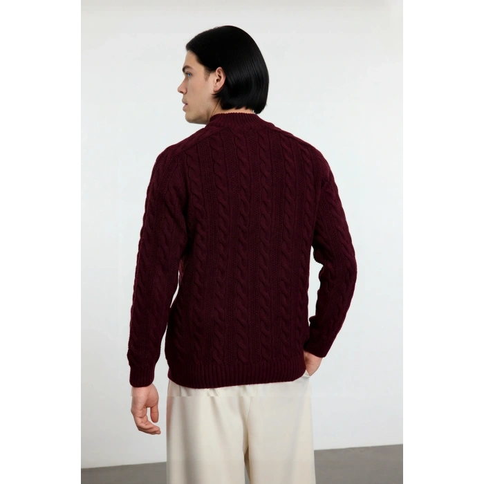 Unisex Regular Fit Fermuarlı Yarım Balıkçı Yaka Kalın Saç Örgü Triko Kazak Kışlık Kombinlerinize