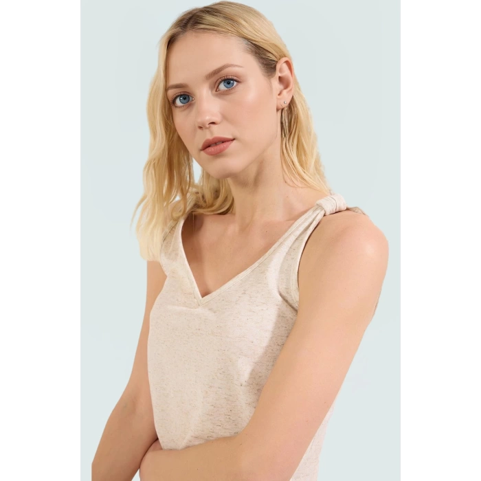 V Yaka Bluz Keten Kumaş Polyester Karışımı Yazlık Seçkin Malzeme Premium Kalite
