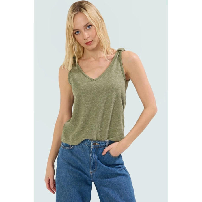 V Yaka Bluz Keten Kumaş Polyester Karışımı Yazlık Seçkin Malzeme Premium Kalite