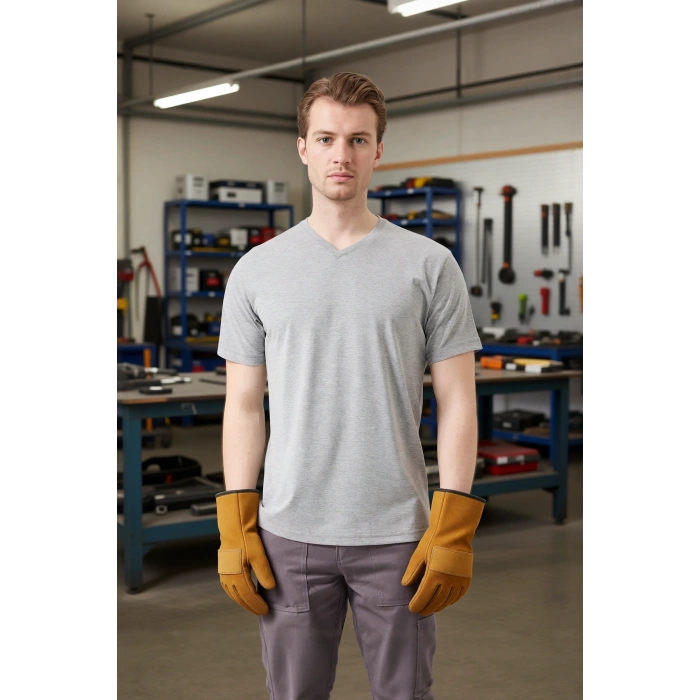 V Yaka Erkek Tişörtü 50 Pamuk Polyester Herba shirt Nefes Alabilir Rahat Şık Tasarım