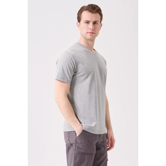 V Yaka Erkek Tişörtü 50 Pamuk Polyester Herba shirt Nefes Alabilir Rahat Şık Tasarım