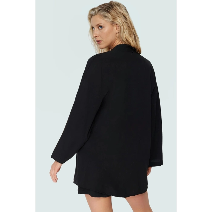 V Yaka Uzun Kollu Kimono Şort Takım Viskoz Polyester Yazlık Plaj Ömürlü Kaliteli İşçilik