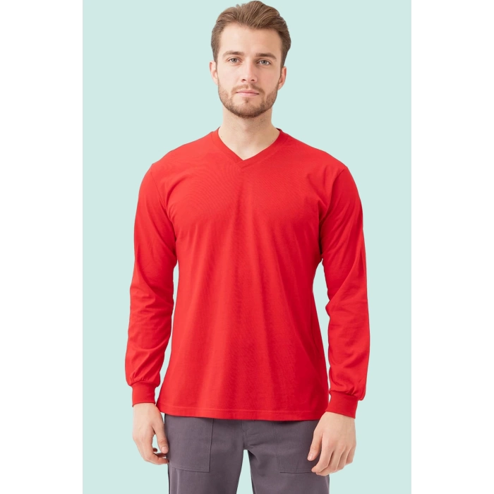V Yaka Uzun Kollu Penye Tshirt Padus shirt Rahat Kesim Günlük İş Kullanımı İçin