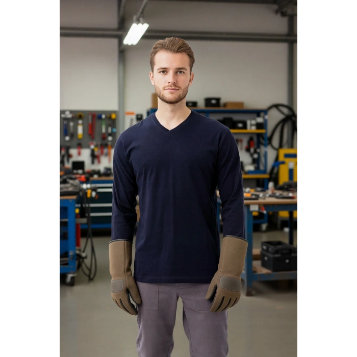 V Yaka Uzun Kollu Penye Tshirt Padus shirt Rahat Kesim Günlük İş Kullanımı İçin