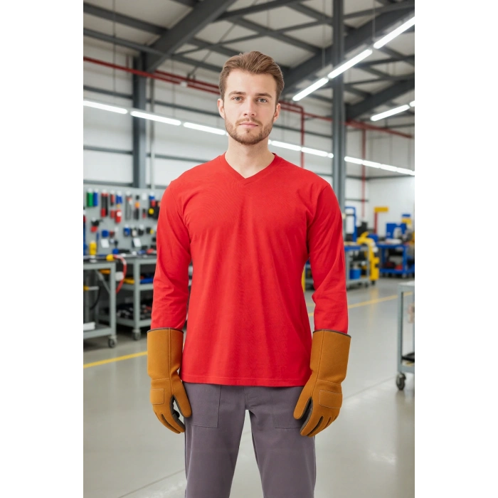 V Yaka Uzun Kollu Penye Tshirt Padus shirt Rahat Kesim Günlük İş Kullanımı İçin