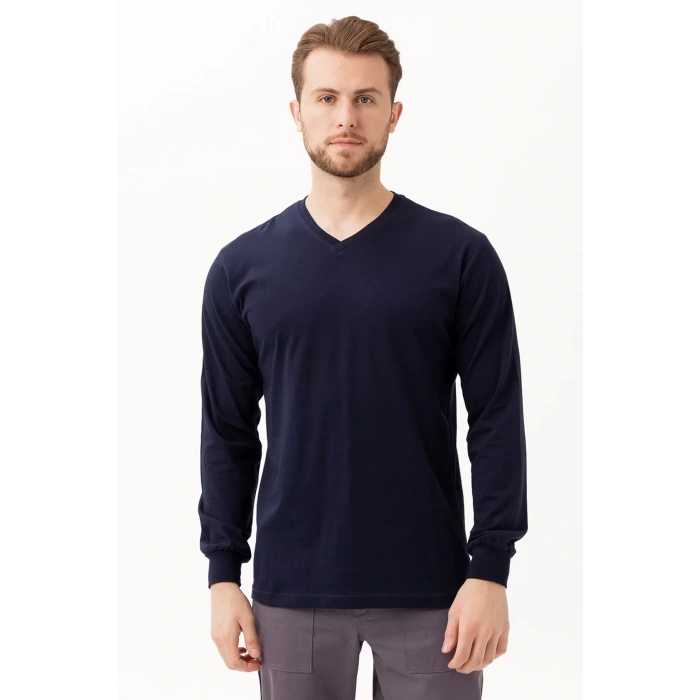 V Yaka Uzun Kollu Penye Tshirt Padus shirt Rahat Kesim Günlük İş Kullanımı İçin