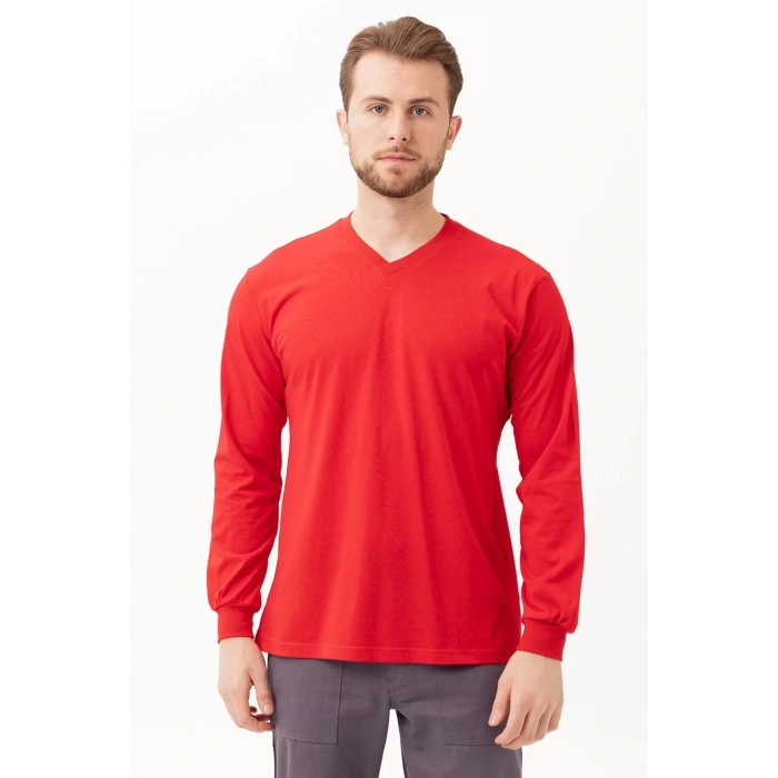 V Yaka Uzun Kollu Penye Tshirt Padus shirt Rahat Kesim Günlük İş Kullanımı İçin