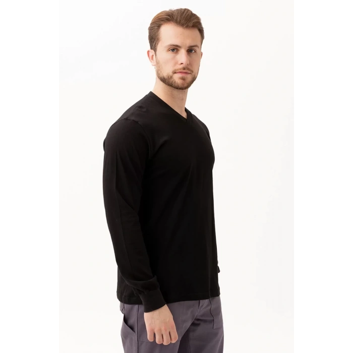 V Yaka Uzun Kollu Penye Tshirt Padus shirt Rahat Kesim Günlük İş Kullanımı İçin