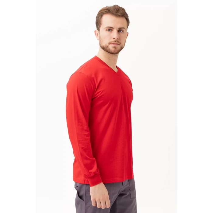 V Yaka Uzun Kollu Penye Tshirt Padus shirt Rahat Kesim Günlük İş Kullanımı İçin