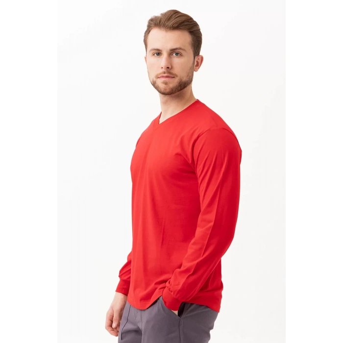 V Yaka Uzun Kollu Penye Tshirt Padus shirt Rahat Kesim Günlük İş Kullanımı İçin