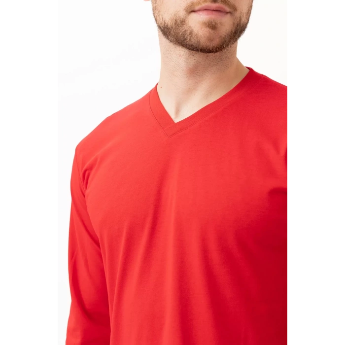 V Yaka Uzun Kollu Penye Tshirt Padus shirt Rahat Kesim Günlük İş Kullanımı İçin