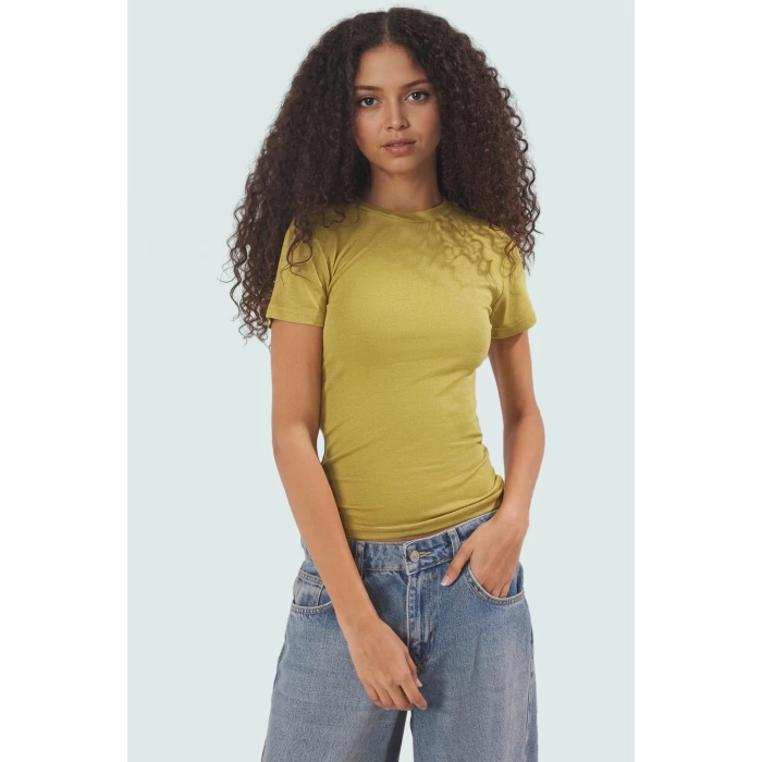 Viskon Ribana Bisiklet Yaka Fitted Bluz Günlük Kombinler İçin Rahat Kullanım Modern Stil