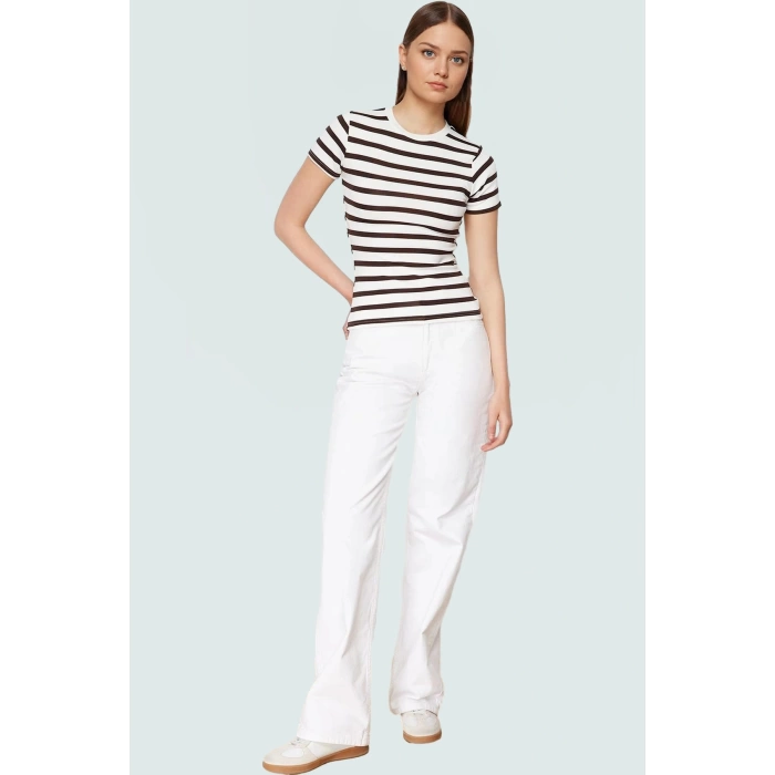 Viskon Ribana Bisiklet Yaka Fitted Bluz Günlük Kombinler İçin Rahat Kullanım Modern Stil
