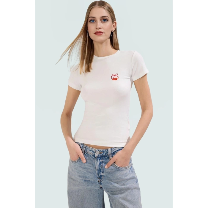 Viskon Ribana Bisiklet Yaka Fitted Bluz Günlük Kombinler İçin Rahat Kullanım Modern Stil