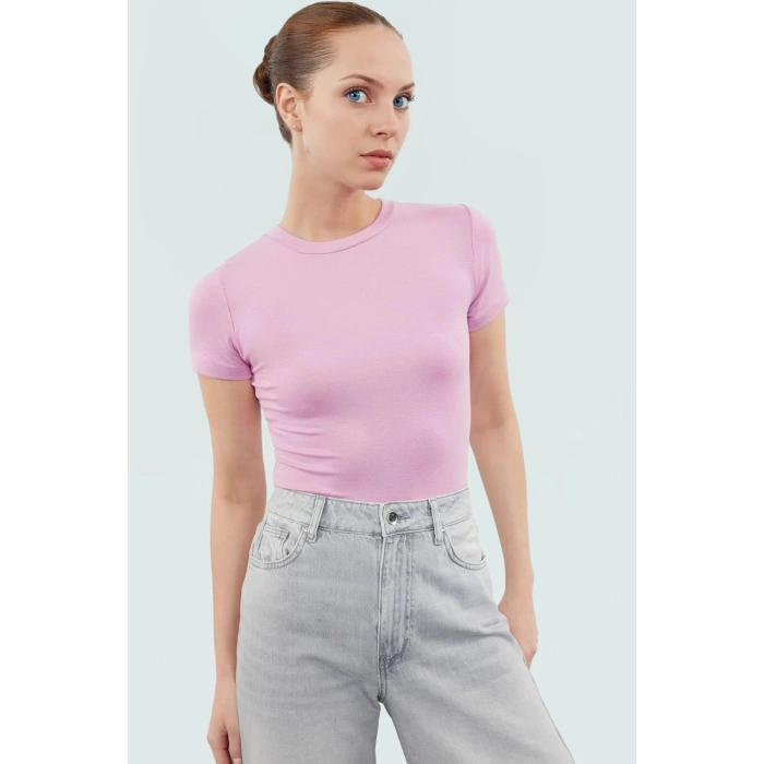 Viskon Ribana Bisiklet Yaka Fitted Bluz Günlük Kombinler İçin Rahat Kullanım Modern Stil