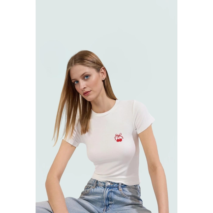 Viskon Ribana Bisiklet Yaka Fitted Bluz Günlük Kombinler İçin Rahat Kullanım Modern Stil