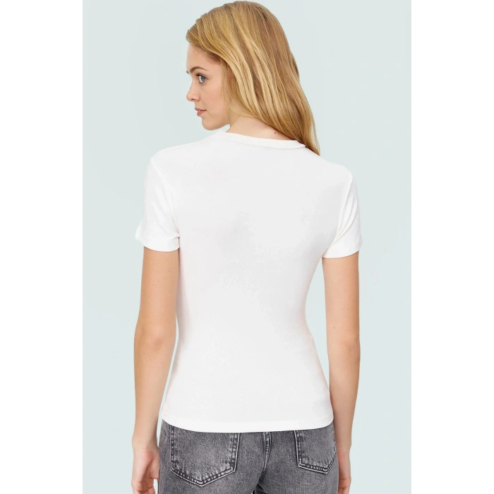 Viskon Ribana Bisiklet Yaka Fitted Bluz Günlük Kombinler İçin Rahat Kullanım Modern Stil