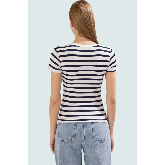 Viskon Ribana Bisiklet Yaka Fitted Bluz Günlük Kombinler İçin Rahat Kullanım Modern Stil