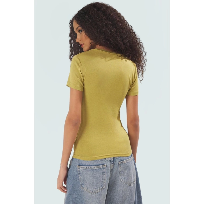 Viskon Ribana Bisiklet Yaka Fitted Bluz Günlük Kombinler İçin Rahat Kullanım Modern Stil