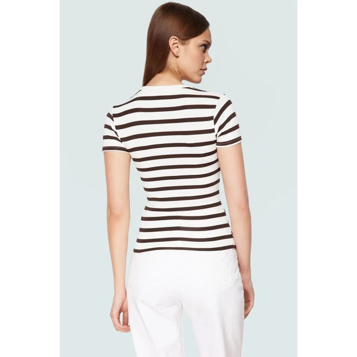 Viskon Ribana Bisiklet Yaka Fitted Bluz Günlük Kombinler İçin Rahat Kullanım Modern Stil