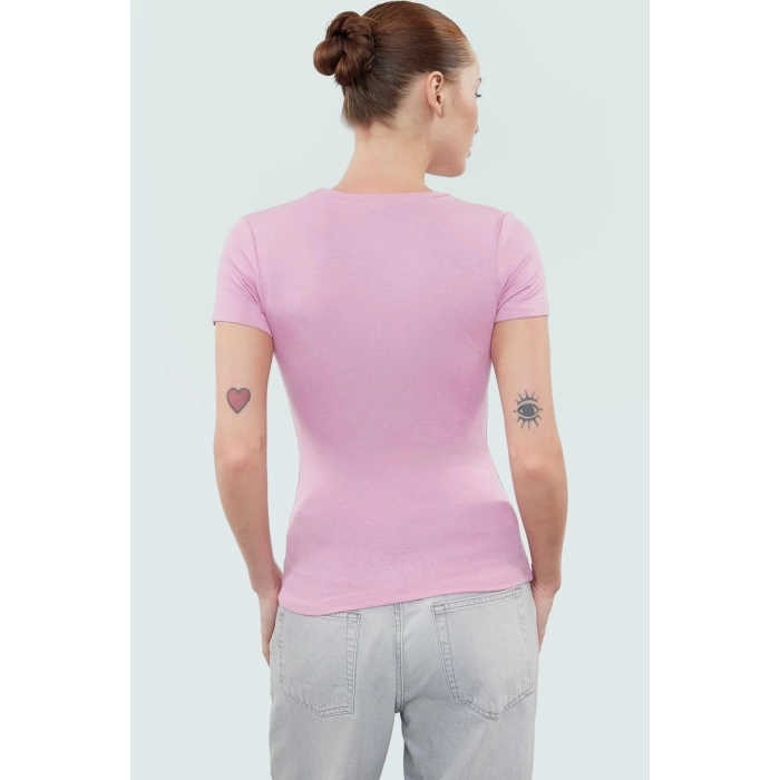 Viskon Ribana Bisiklet Yaka Fitted Bluz Günlük Kombinler İçin Rahat Kullanım Modern Stil