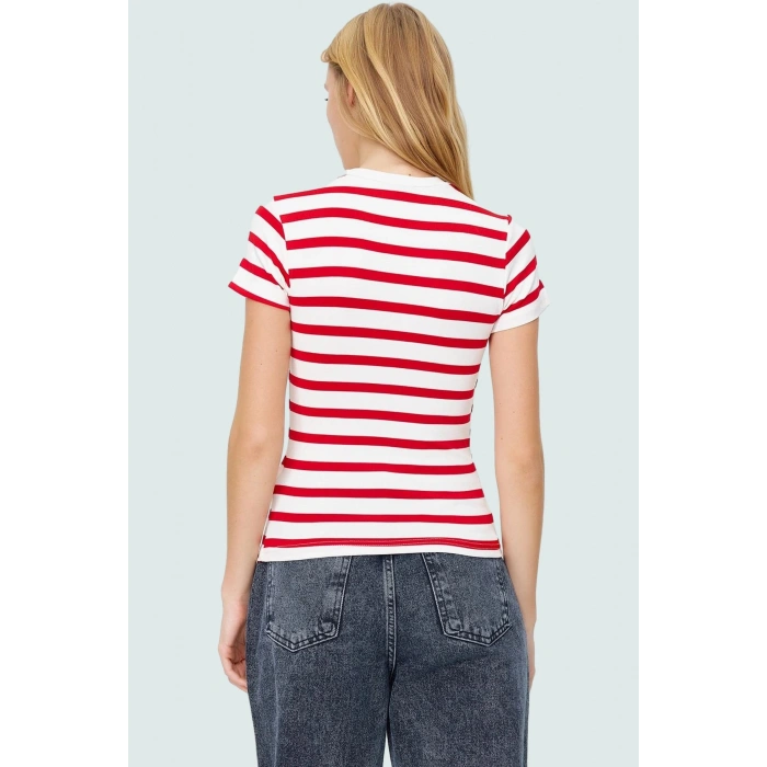 Viskon Ribana Bisiklet Yaka Fitted Bluz Günlük Kombinler İçin Rahat Kullanım Modern Stil