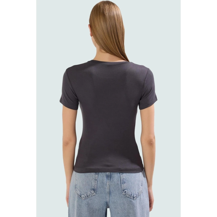 Viskon Ribana Bisiklet Yaka Fitted Bluz Günlük Kombinler İçin Rahat Kullanım Modern Stil