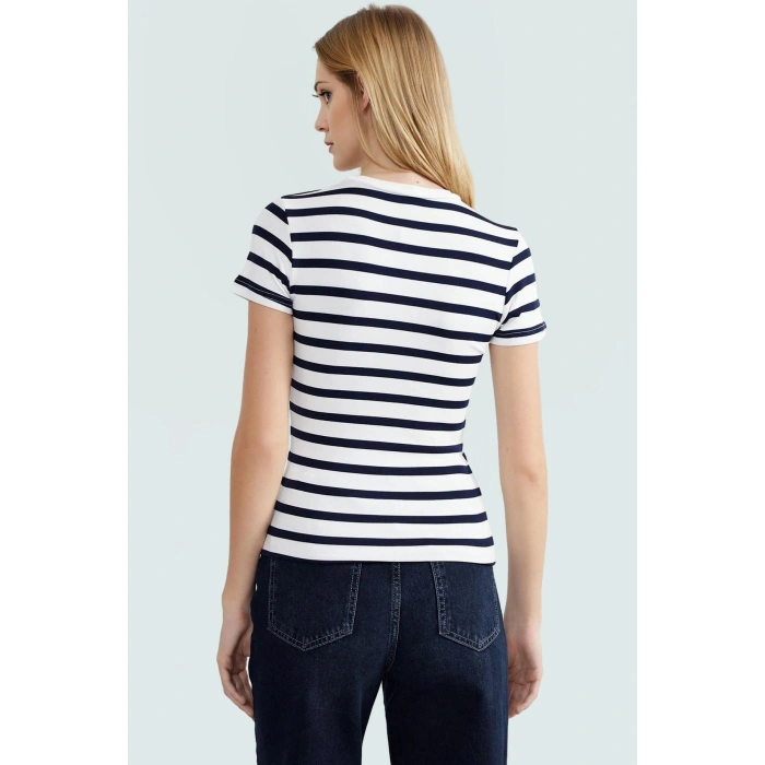 Viskon Ribana Bisiklet Yaka Fitted Bluz Günlük Kombinler İçin Rahat Kullanım Modern Stil
