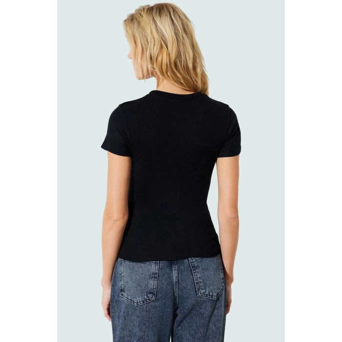 Viskon Ribana Bisiklet Yaka Fitted Bluz Günlük Kombinler İçin Rahat Kullanım Modern Stil