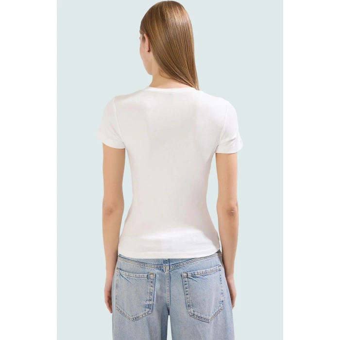 Viskon Ribana Bisiklet Yaka Fitted Bluz Günlük Kombinler İçin Rahat Kullanım Modern Stil