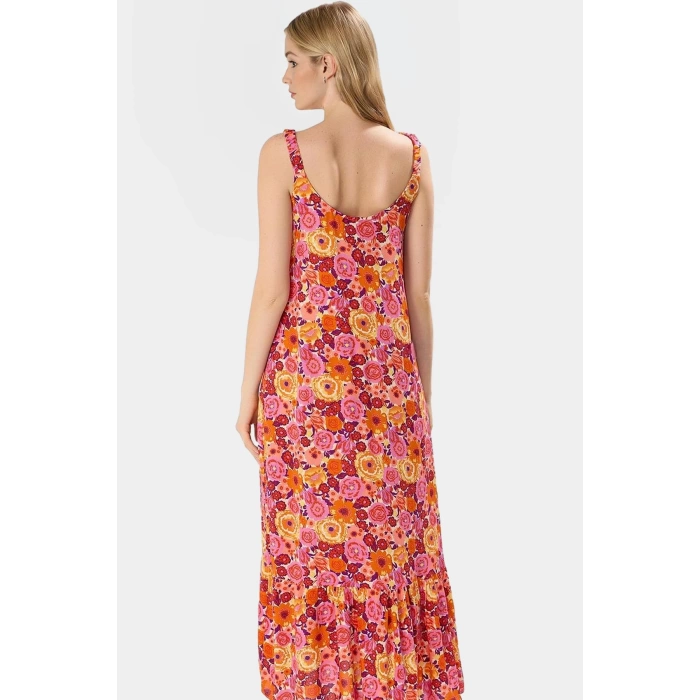 Viskoz Kumaş Maxi Elbise Çiçek Desenli Rahat Shift Kalıp Yazlık Günlük Zarifane Tasarım Modern Stil