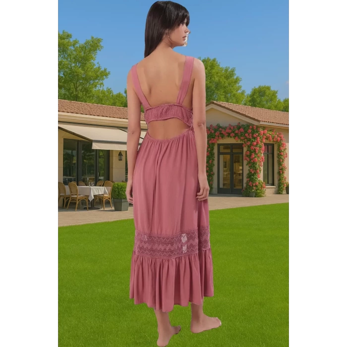 Viskoz Maxi Elbise Dantel Detayli Skater Kalıp Yazlık Modern Stil Özel Tasarım Özenle Seçilmiş