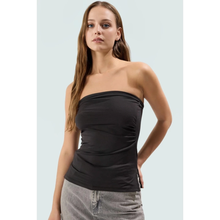 Viskoz Polyester Örme Bluz Straplez Fitted Basic Kalıp Yazlık Günlük Kullanım İçin