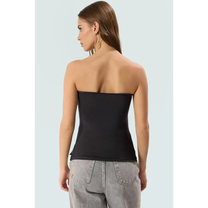 Viskoz Polyester Örme Bluz Straplez Fitted Basic Kalıp Yazlık Günlük Kullanım İçin