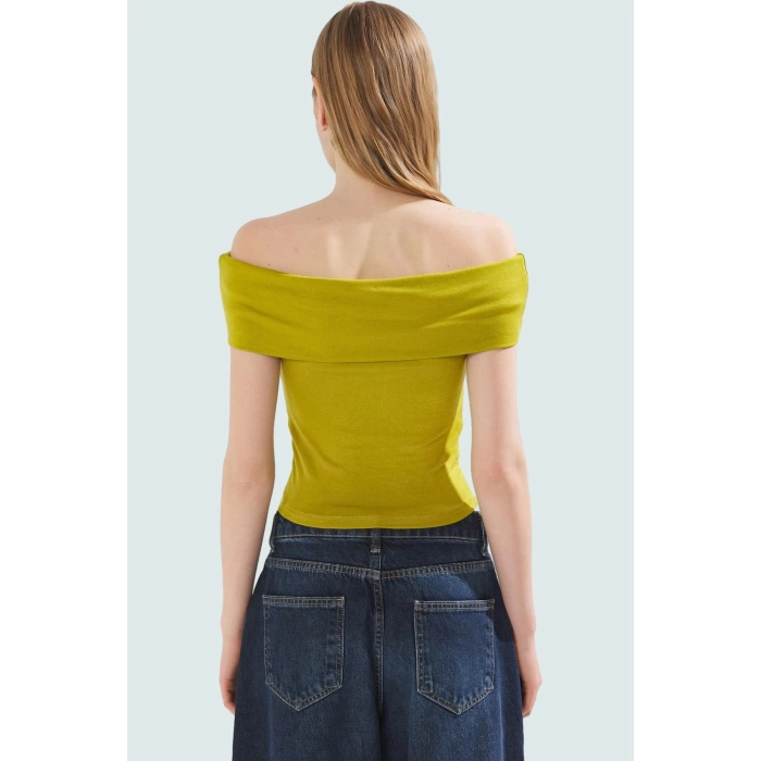 Viskoz Ribana Carmen Yaka Kısa Kollu Fitted Bluz Rahat Kullanım Özel Tasarım Premium Kalite