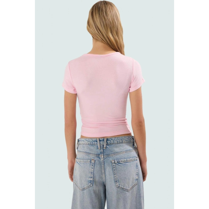 Viskoz Ribana Crop Bluz Büzgü Detaylı Fitted Kalıp Yazlık Uzun Ömürlü Premium Kalite