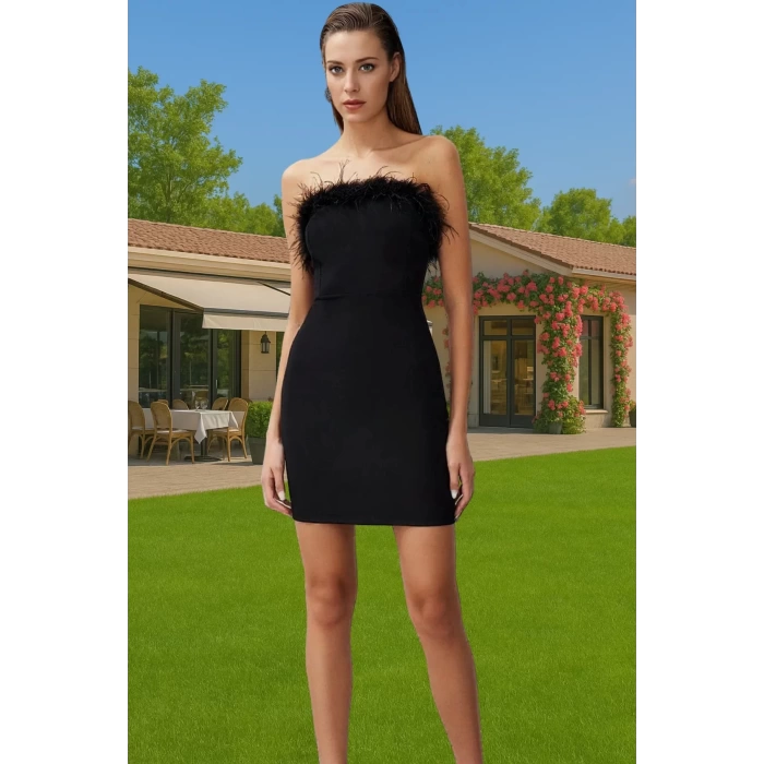 Vücuda Oturan Mini Boy Straplez Abiye Elbise Polyester Elastan Finike Kumaş Zarifane Tasarım