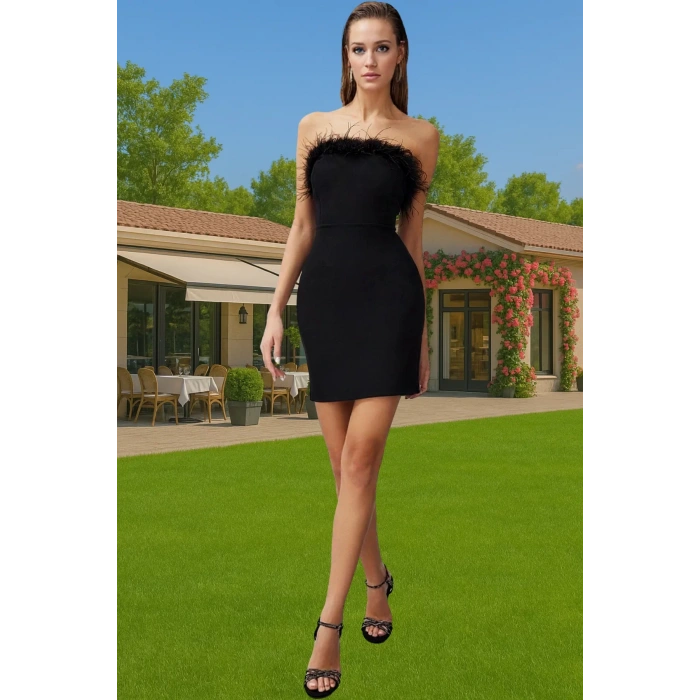 Vücuda Oturan Mini Boy Straplez Abiye Elbise Polyester Elastan Finike Kumaş Zarifane Tasarım