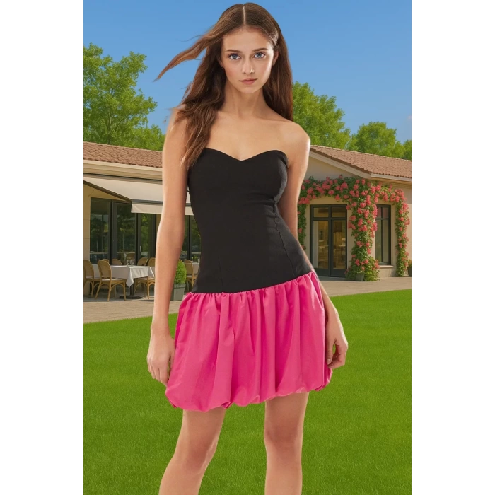 Vücuda Oturan Mini Elbise Skater Kalıp Polyester Elastan Şık Görünüm Uzun Ömürlü Dayanıklı Malzeme