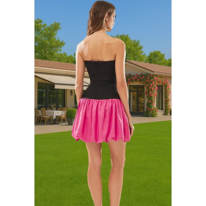 Vücuda Oturan Mini Elbise Skater Kalıp Polyester Elastan Şık Görünüm Uzun Ömürlü Dayanıklı Malzeme